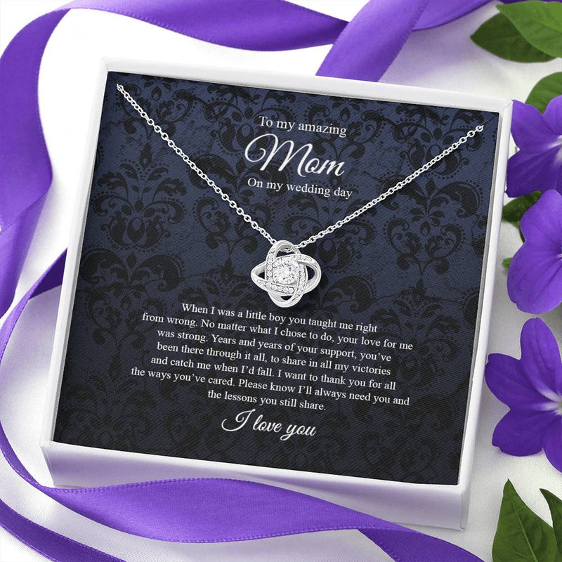 Gifts Necklace Love Knot, To Mom On My Wedding Day, Mother Of The Groom Gift From Son, Mother Of The Groom Necklace From Son On Wedding Day include Mahogany style Luxury box Wedding Day, Gift For Daug ASIN: B08XHRZFW3