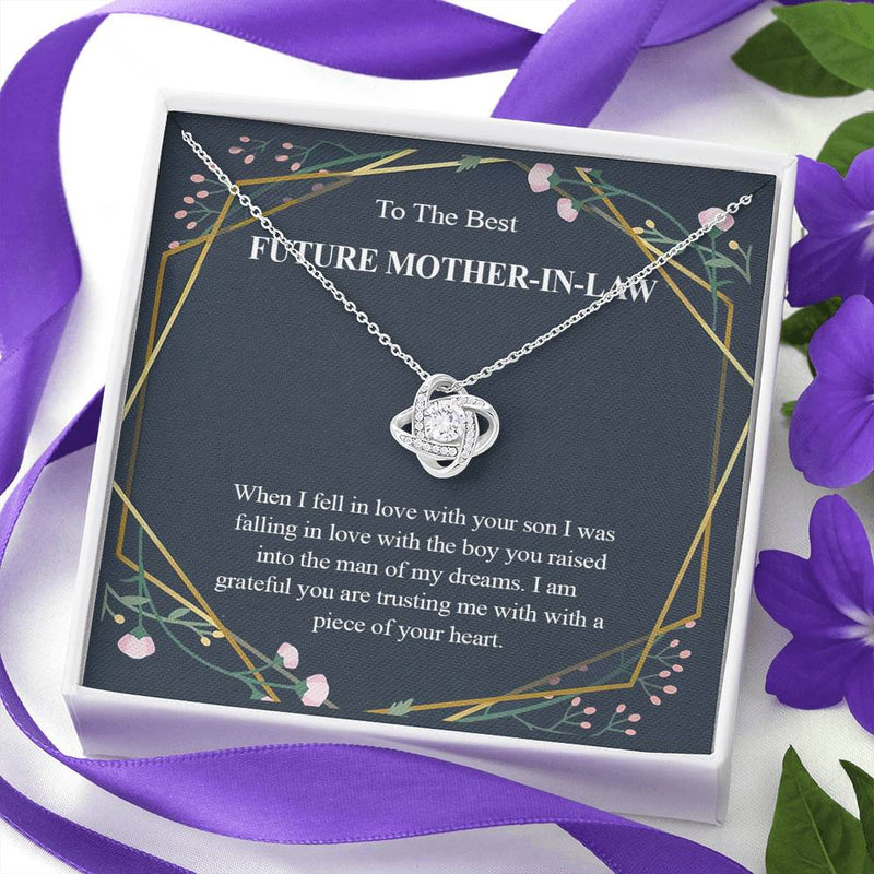 Necklace gifts Love Knot Pendant Necklace, To My Future Mother-In-Law, The Boy You Raised, Bonus Mom Gift, Future Mother-In-Law Necklace, Future Stepmom include Standard Box Gifts Birthday, on Christm ASIN: B08XH8H95H SKU: nhinthaygichuaknot24-1_548