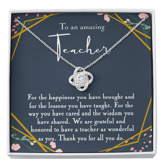 Gifts Necklace Love Knot, Teacher Thank You Necklace Gift, Autism Necklace, Autism Awareness Necklace, Autism Teacher Gift, Behaviorist Gift Teacher include Mahogany style Luxury box Wedding Day, Gift