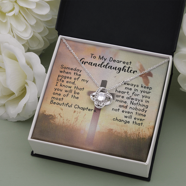 To My Dearest Granddaughter Love Knot Pendant Necklaces - Gift For Granddaughter Mahogany Luxury Box ASIN: B09JGGCD7H