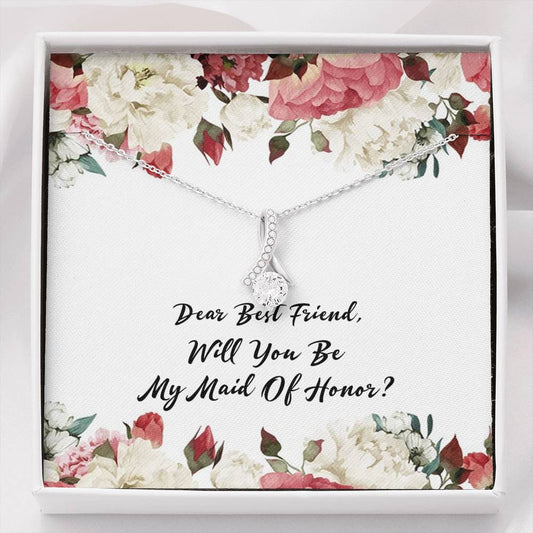 Will You Be My Maid of Honor Silver Necklace Gift with Message Card for Maid of Honor Proposal, Maid of Honor Proposal Box Necklace for Women Wedding Xmas/Brithday, On Christmas