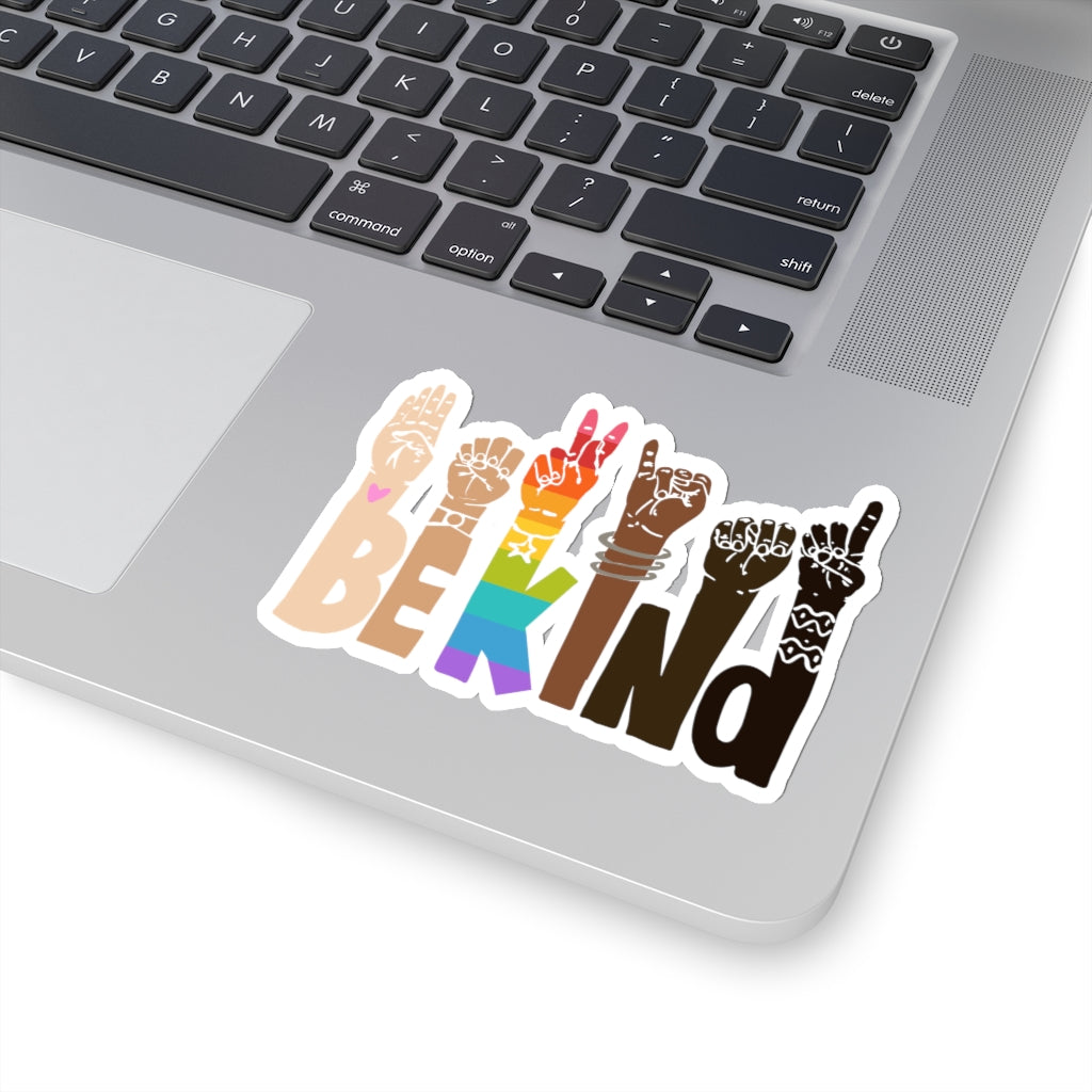 1 Pcs Sticker Decor Be Kind Sign Language Vinyl Waterproof Sticker Kindness Diversity Kiss-Cut Stickers | Pride | Rainbow | LGBTQ | Sticker size custom Sticker for Laptop Decal Wall Laptop Bumper Stic fixx