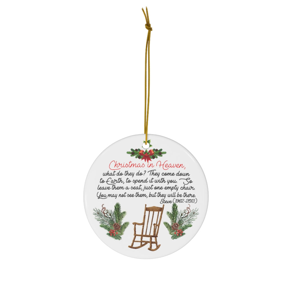 Christmas in Heaven Chair Ornament - Memorial Ornament - Loss of A Loved One - Bereavement - Memory Ornament - Poem