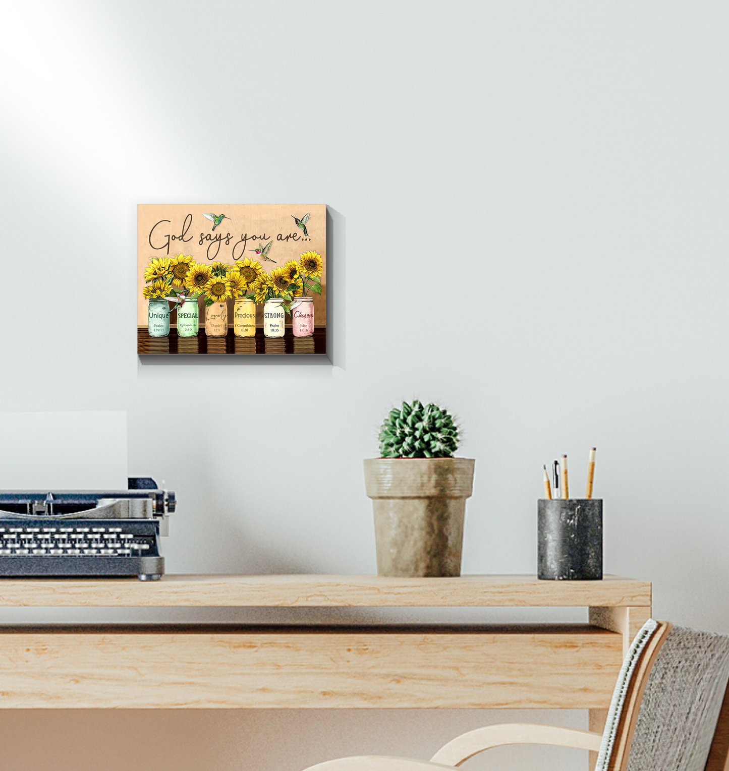 God Says You are Hummingbird Sunflower Wall Sunflower - Art Wall Canvas Framed Poster (10x8)