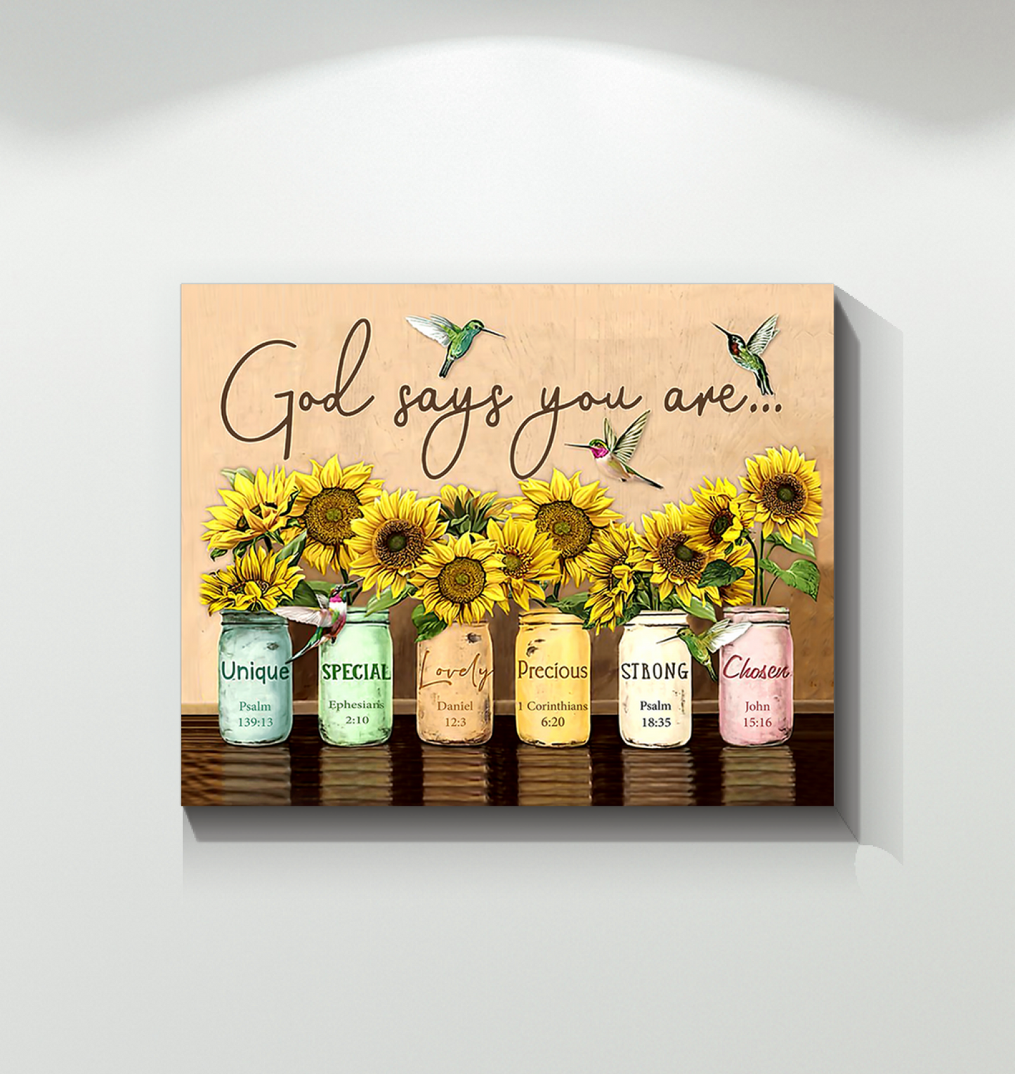God Says You are Hummingbird Sunflower Wall Sunflower - Art Wall Canvas Framed Poster (10x8)