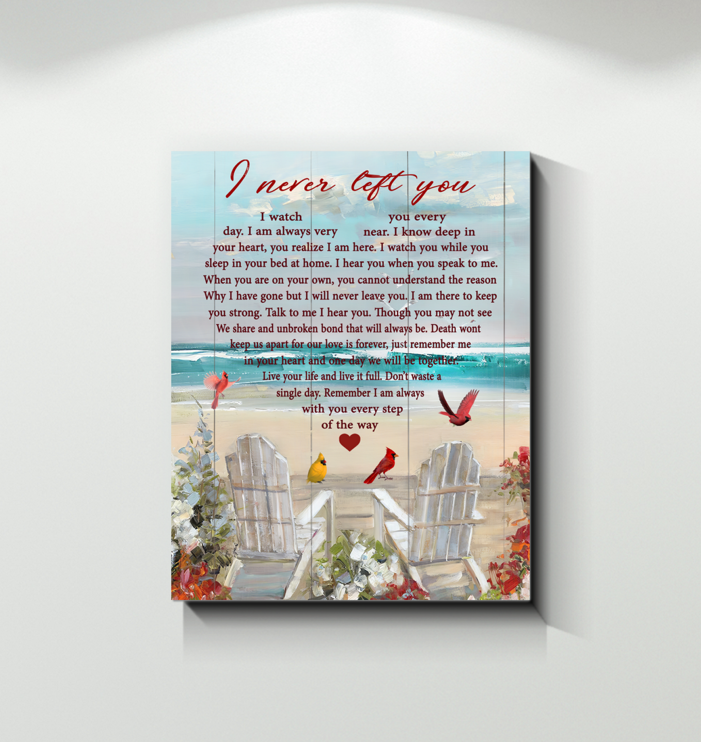 Cardinal Beach I Never Left You - Home Wall Decor Poster (Canvas Framed, 11x14)
