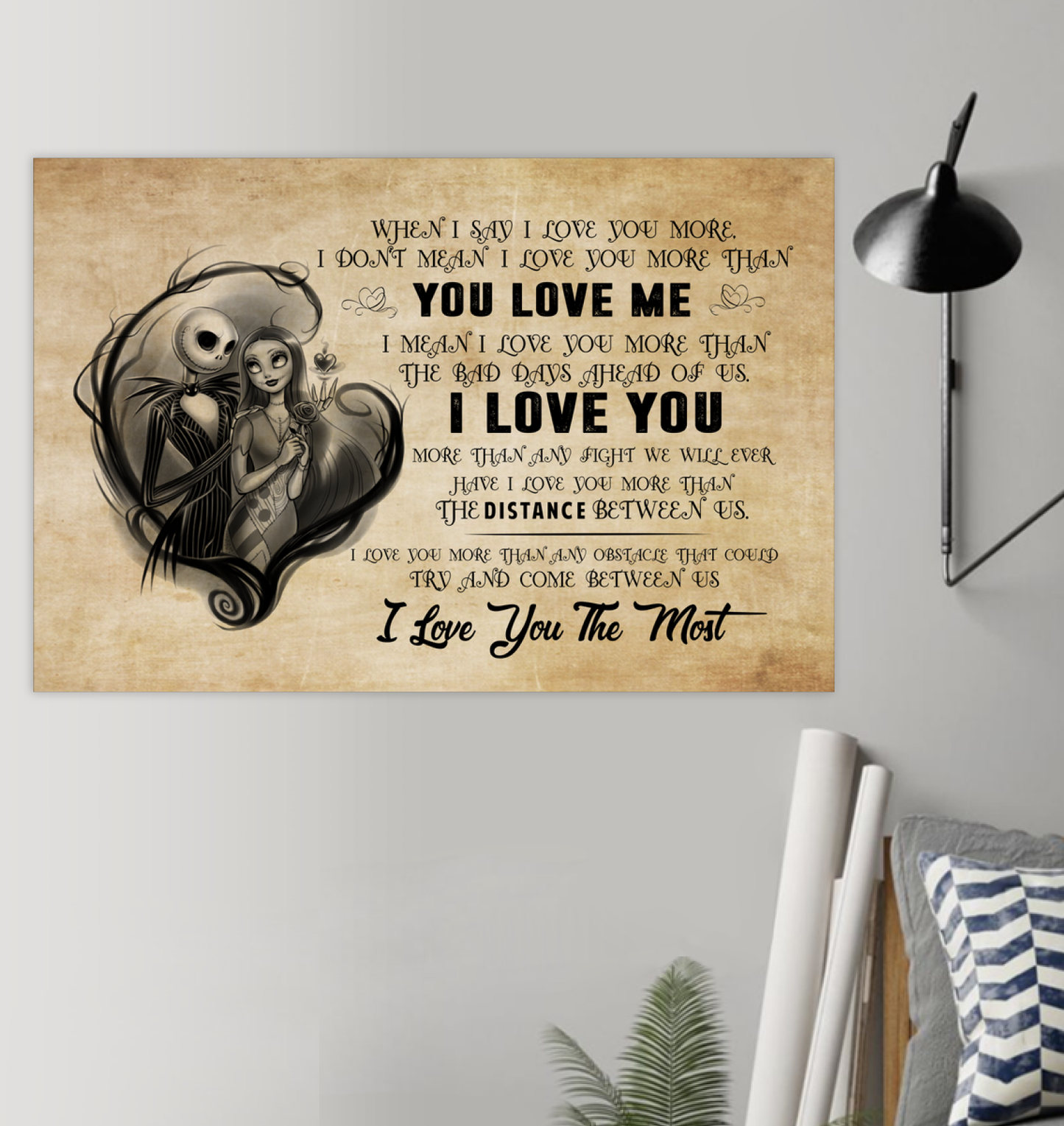 Meaningful Gifts Inspiration Gift Jack Skellington and Sally You Love Me Poster No Frame Size 16x24 inch Gift for Men, Awesome Birthday, Decor Bedroom Print