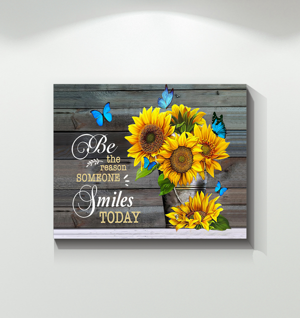 Butterfly Sunflower Be The Reason Someone Smiles Today Best Wall Poster (Canvas Framed, 20x16)