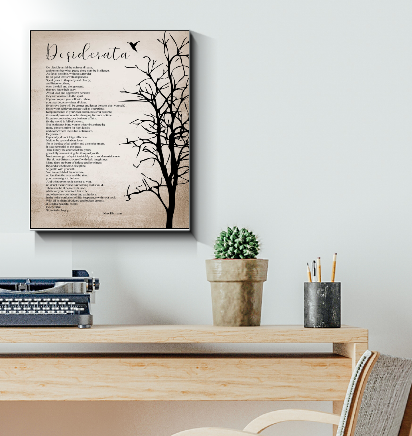 Desiderata Poem Minimalist Modern Wall Art Canvas Framed (16x20)