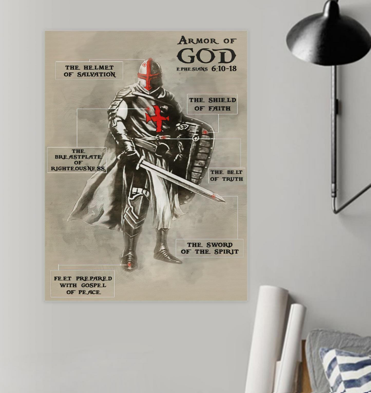 Knight Templar Poster - Armor of God Family Friend Gift Unisex, Awesome Birthday Perfect Happy Birthday Gift Decor Bedroom, Living Room Print