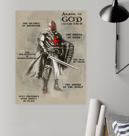 Knight Templar Poster - Armor of God Family Friend Gift Unisex, Awesome Birthday Perfect Happy Birthday Gift Decor Bedroom, Living Room Print