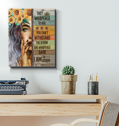 Native Girl She Whispered - Back I Am The Storm Sunflower Poster (Art Wall Canvas Framed Poster, 16x20)