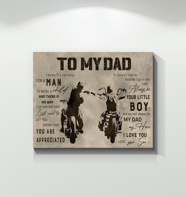 to My Dad Gift from Son Large Motorcycle Father's Day Retro Poster (Canvas Framed, 20x16)