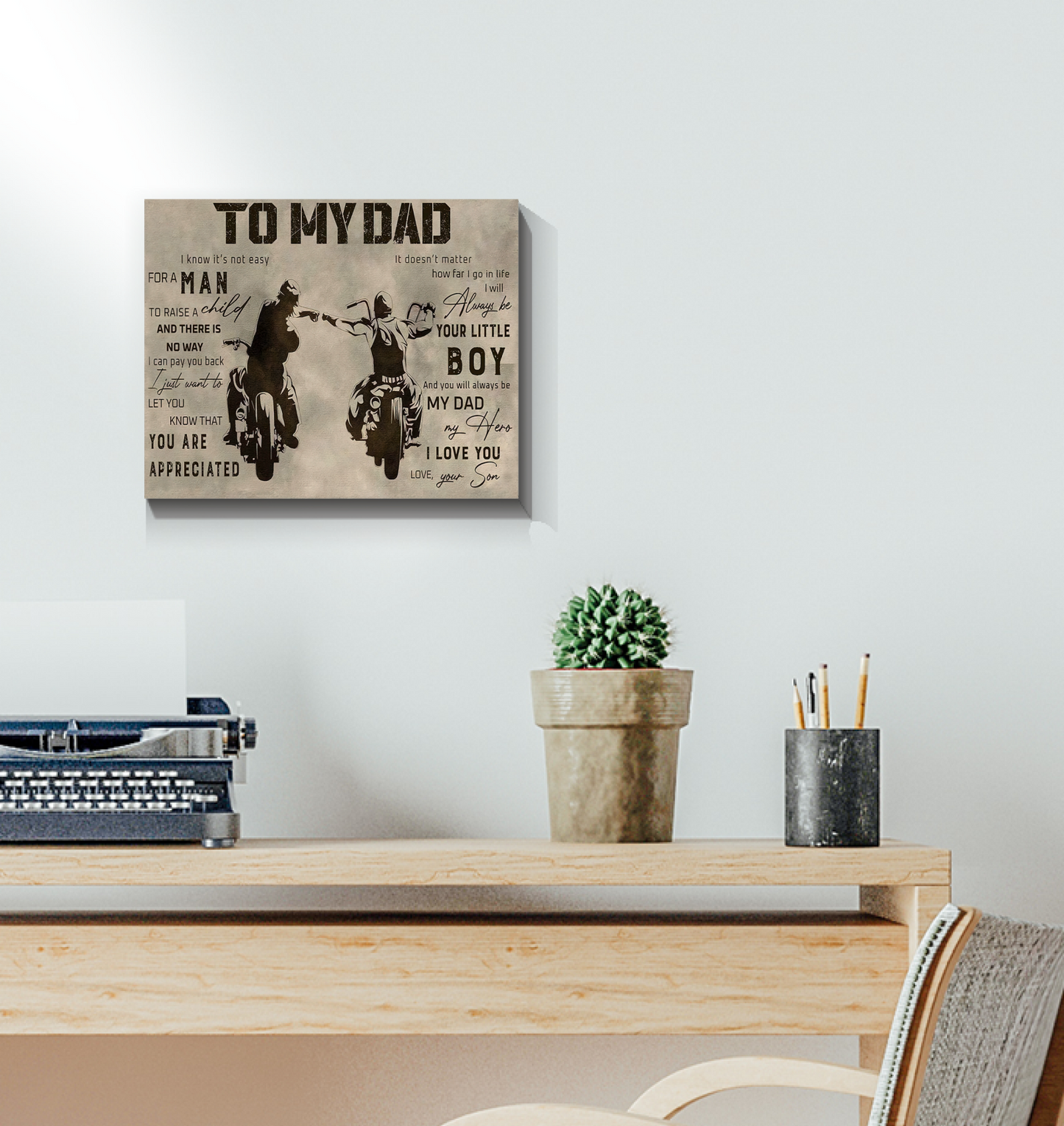 to My Dad Gift from Son Large Motorcycle Father's Day Retro Poster (Canvas Framed, 14x11)