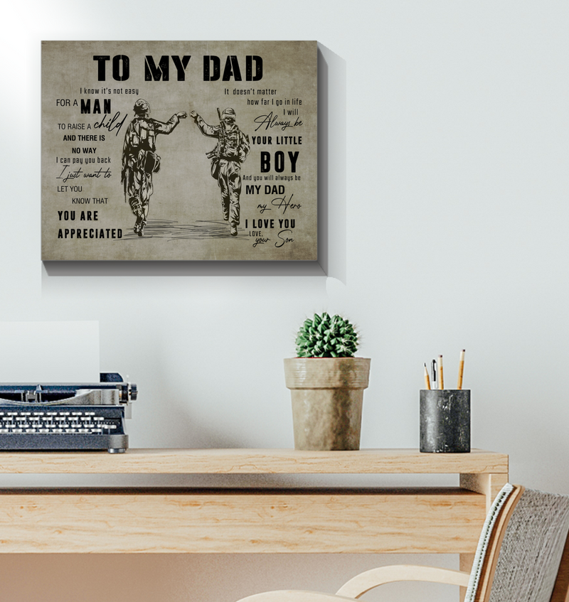 to My Dad Gift from Son Army Military Soldier - Father's Day Poster (Art Wall Canvas Framed Poster, 20 x 16)