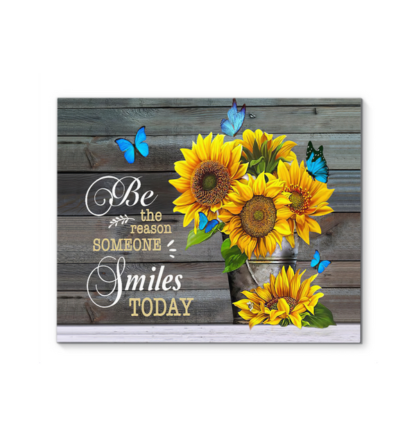 Butterfly Sunflower Be The Reason Someone Smiles Today Best Wall Poster (Canvas Framed, 20x16)