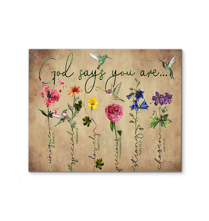 Hummingbird and Flowers God Says You are Vintage - Fabric Print Canvas Framed Poster (20x16)