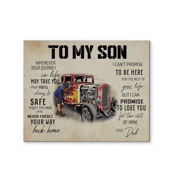 Hot Rod to My Son I Love You Always from Dad Gift Poster (Canvas Framed, 10x8)