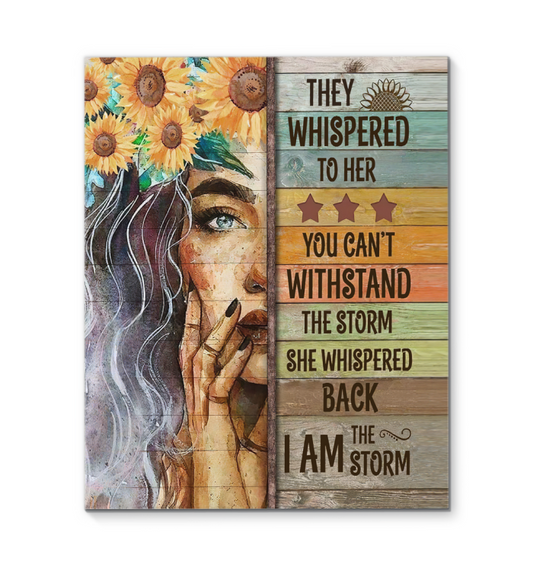 Native Girl She Whispered - Back I Am The Storm Sunflower Poster (Art Wall Canvas Framed Poster, 16x20)