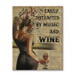 Girl Easily Distracted by Music and Wine Art Wall Poster (Canvas Framed, 11x14)