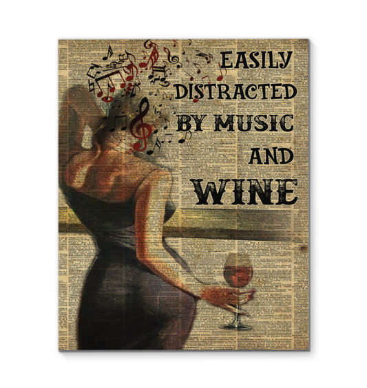Girl Easily Distracted by Music and Wine Art Wall Poster (Canvas Framed, 16x20) copy