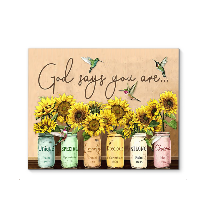 God Says You Are Hummingbird Sunflower Wall Sunflower - Art Wall Canvas Framed Poster (20x16)