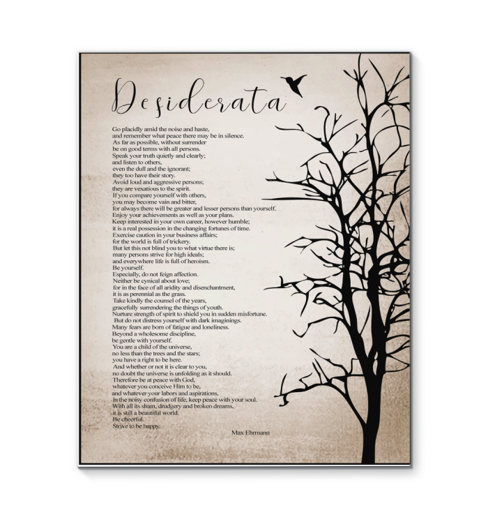 Desiderata Poem Minimalist Modern Wall Art Canvas Framed (16x20)