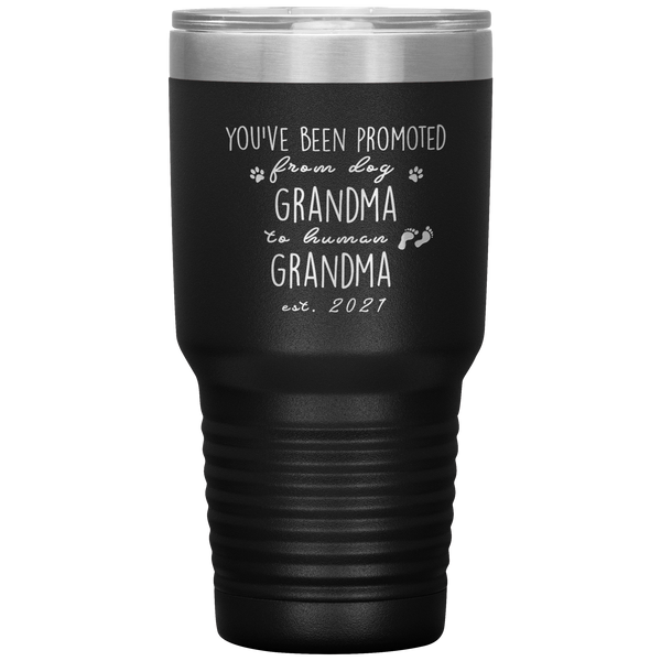 Perfect Personalized Pregnancy Announcement Tumbler For Grandparents Promoted From Dog Grandma To Human Grandma Laser Etched 30oz Stainless Steel Gifts Mug Durable color 7 ASIN: B08FDJ3ZM5