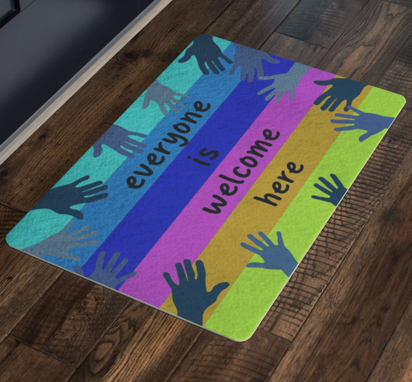 Doormat modern Everyone Is Welcome Here Doormat, LGBT Doormat, Diversity Hands, Inclusion & Kindness Welcome Doormat, Kindness Doormat, Front Door Mat Gift size 26x18 Gifts for Mom, Girlfriend, Dad, W