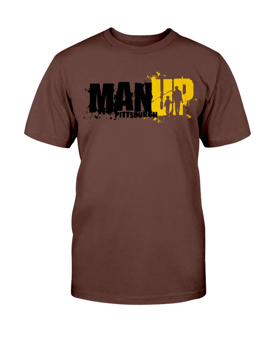 Men's ManUp Pittsburgh Mike Tomlin Football Short Sleeve White T-shirt S-5XL G500 Gildan 5.3 oz. Super T-Shirt Full size. Full color, S M L XL 2XL 3XL 4XL 5XL 6XL, Black, Navy, Dart Chocolate, Heather, Forest, Red, Military Green