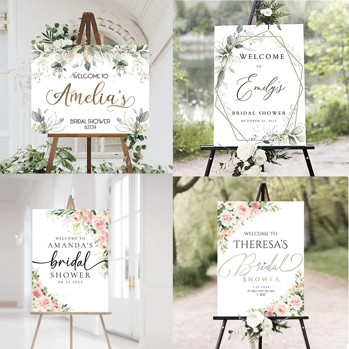 Bridal Shower Sign, Bridal Shower Decorations, Personalized Floral Bridal Shower Welcome Sign, Greenery Bridal Shower, 12"x18", 18"x27", 24"x36", Plastic Sign, H Stake, Weatherproof, Decor Garden