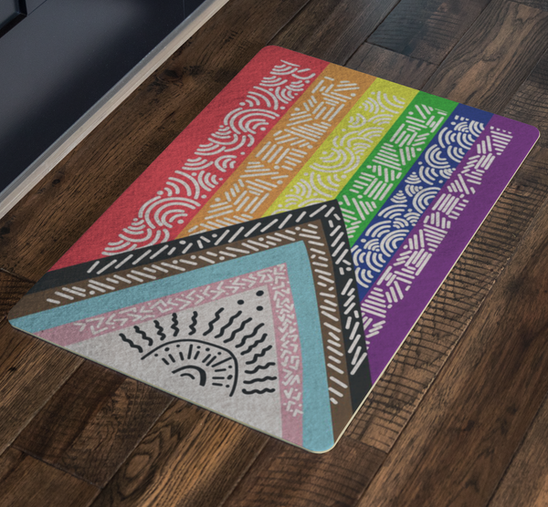 Doormat modern Progress Pride Doormat, Lgbt Doormat, Lgbt Rainbow Flag Doormat, Love is Love, LGBT Pride Doormat, Welcome Mat, LGBT Gift, LGBT Home Decor size 26x18 Gifts for Mom, Girlfriend, Dad, Fixxxx