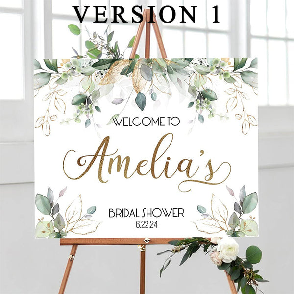 Bridal Shower Sign, Bridal Shower Decorations, Personalized Floral Bridal Shower Welcome Sign, Greenery Bridal Shower, 12"x18", 18"x27", 24"x36", Plastic Sign, H Stake, Weatherproof, Decor Garden