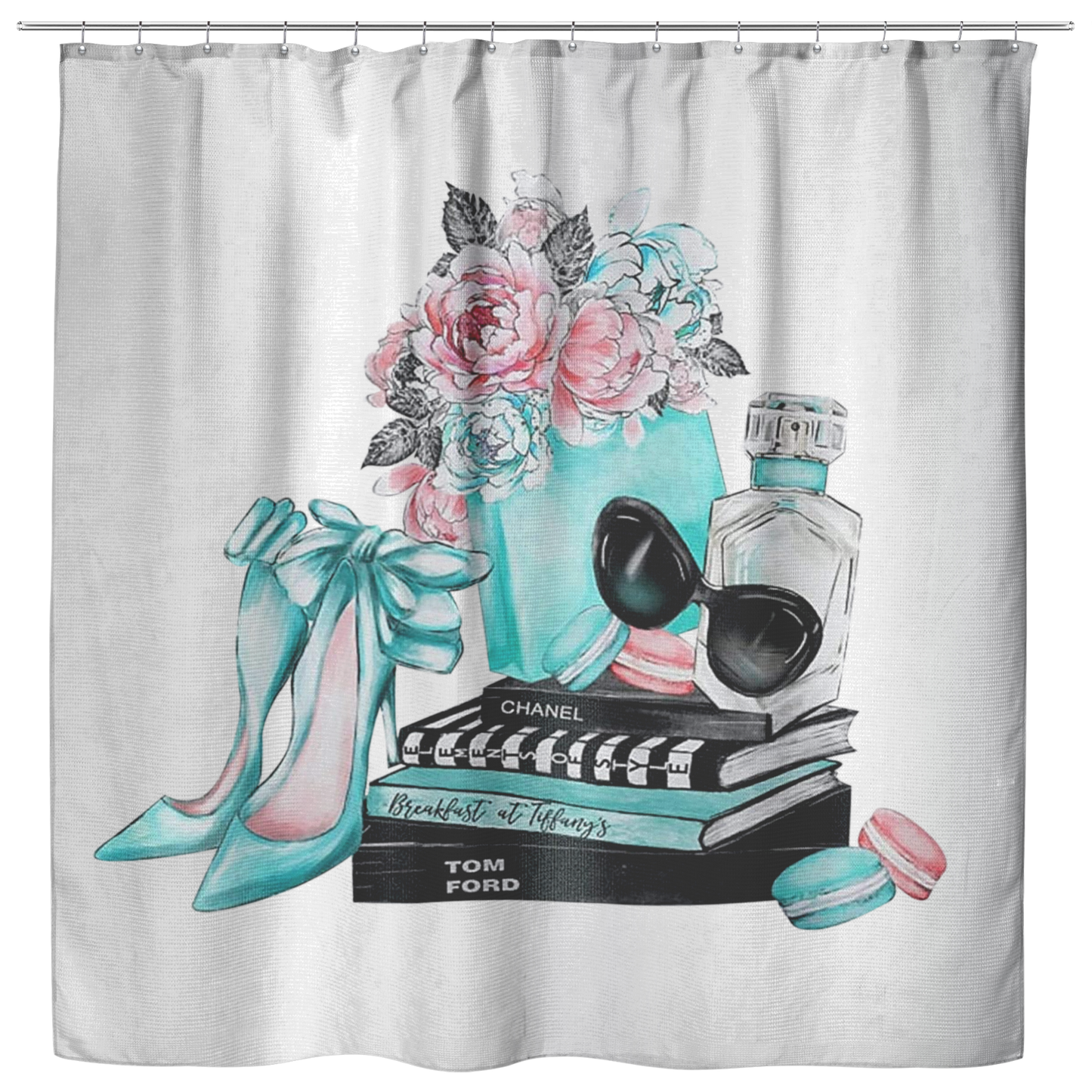 Shower Curtain, Fashion, Books, Shoes, Blue, Make up, Fashion illustration, Fashionista Shower Curtain, Designer Shower Curtain, Bath Decor Christmas, Birthday Decor Bathroom Super Durable 70"x73"