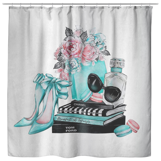 Shower Curtain, Fashion, Books, Shoes, Blue, Make up, Fashion illustration, Fashionista Shower Curtain, Designer Shower Curtain, Bath Decor Christmas, Birthday Decor Bathroom Super Durable 70"x73"