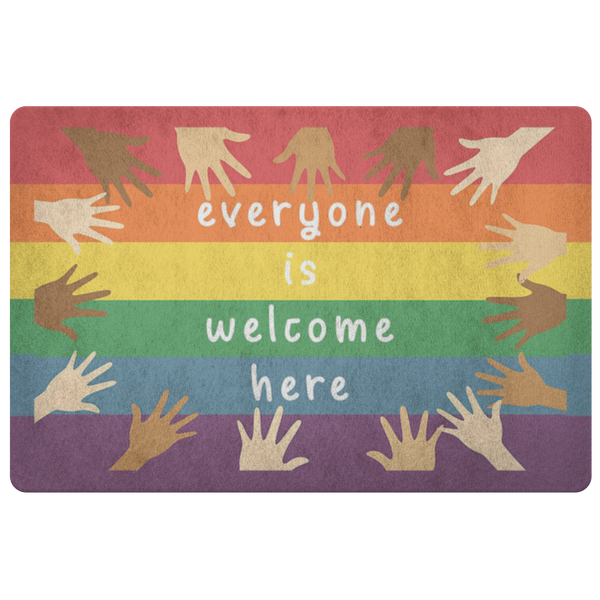 Doormat modern Everyone Is Welcome Here Doormat, LGBT Doormat, Diversity Hands, Inclusion & Kindness Welcome Doormat, Kindness Doormat, Front Door Mat Gift size 26x18 Gifts for Mom, Girlfriend, Dad, W ASIN: B095LTNLR6